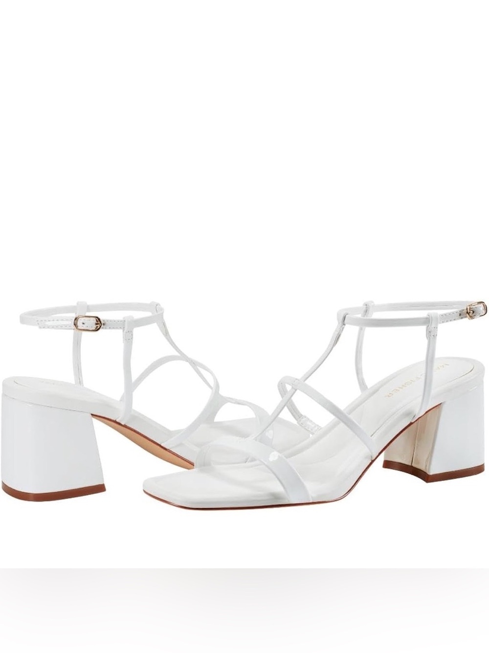 Marc Fisher Gellyn White Patent Strappy Block Heel Sandals Size 9 NWT